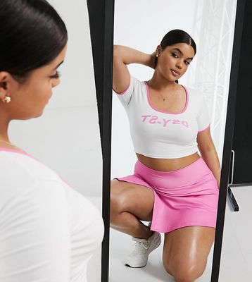 Daisy Street Plus Active crop top in white and pink