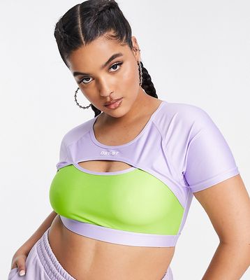 Daisy Street Plus Active cutout crop top in lilac and green-Multi