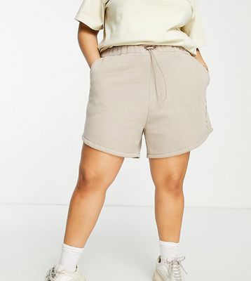 Daisy Street Plus Active high waisted embroidered sweat shorts in beige-Neutral