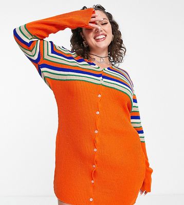Daisy Street Plus button front knit mini dress in stripe-Multi
