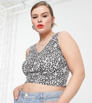 Daisy Street Plus cropped tank top in monochrome ditsy-Pink