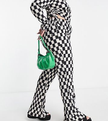 Daisy Street Plus high waist pants in checkerboard velvet plisse - part of a set-Multi