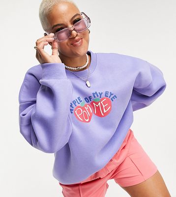 Daisy Street Plus overdye sweatshirt with apple graphic-Purple