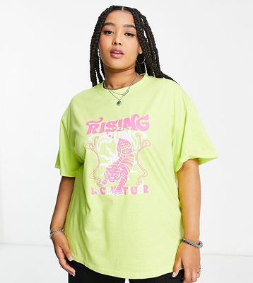 Daisy Street Plus oversized T-shirt with rising sun graphic-Green