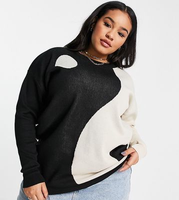 Daisy Street Plus relaxed knitted yin and yang sweater-Multi