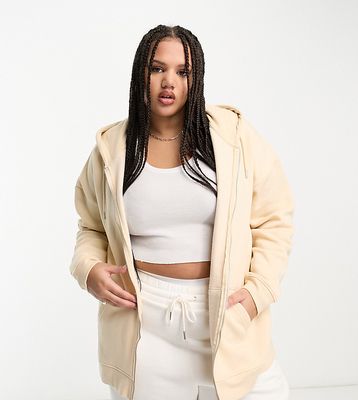 Daisy Street Plus relaxed oversized zip front hoodie in sand-Neutral