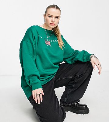 Daisy Street Plus relaxed sweatshirt with LA graphic in green
