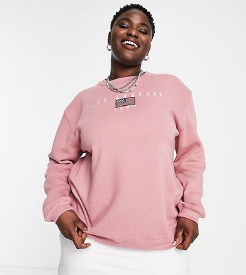 Daisy Street Plus relaxed sweatshirt with Los Angeles print in pink