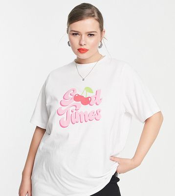 Daisy Street Plus relaxed t-shirt with retro good times graphic-White