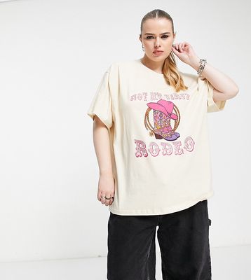 Daisy Street Plus relaxed T-shirt with rodeo graphic-Neutral