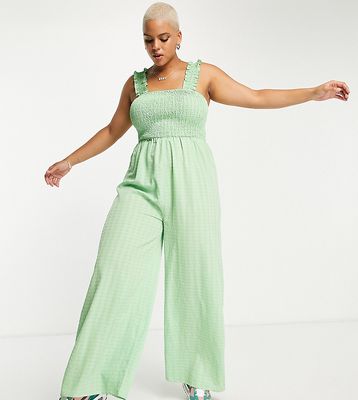 Daisy Street Plus wide leg relaxed jumpsuit with shirring bust in apple green