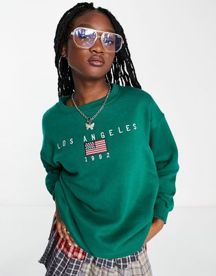 Daisy Street relaxed sweatshirt with LA graphic in green