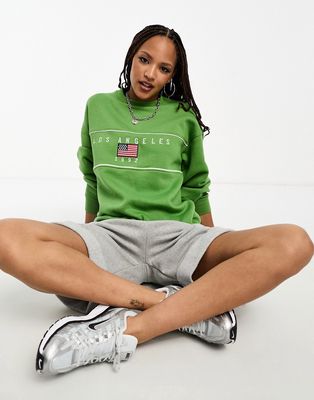 Daisy Street relaxed sweatshirt with LA graphic in pistachio-Green