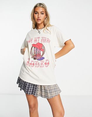 Daisy Street relaxed t-shirt with rodeo graphic-Neutral
