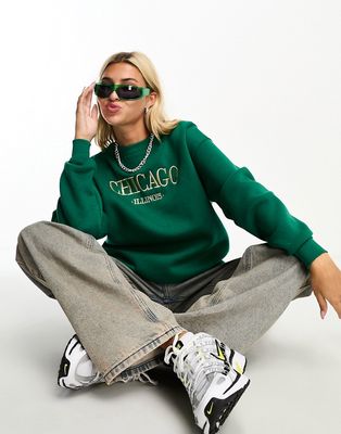 Daisy Street sweatshirt with chicago graphic in green