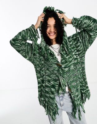 Daisy Street vintage style shaggy cardigan in green space knit