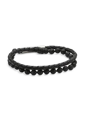 Dakoka Stainless Steel, Leather & Onyx Double-Wrap Bracelet