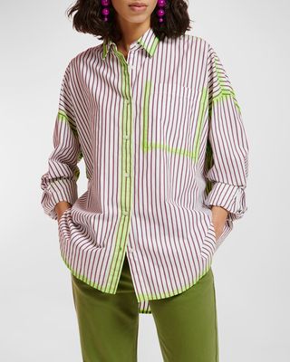 Dala Striped Cotton Brushstroke Oversize Shirt