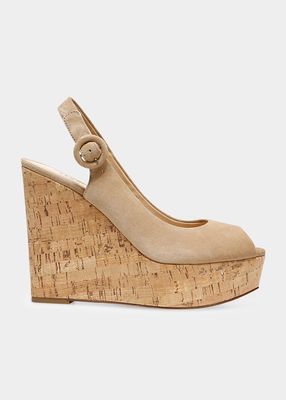 Dali Suede Slingback Peep-Toe Wedge Sandals