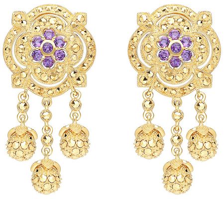 Dallas Prince 14K Clad Amethyst & Marcasite Dro p Earrings