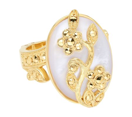Dallas Prince 14K Gold Clad Mother of Pearl & M arcasite Ring