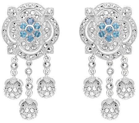 Dallas Prince Sterling Blue Topaz & Marcasite D rop Earrings