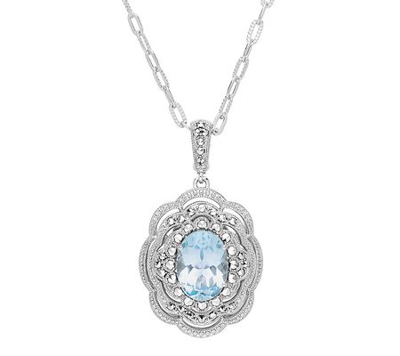 Dallas Prince Sterling Blue Topaz & Marcasite P endant w/ Chain