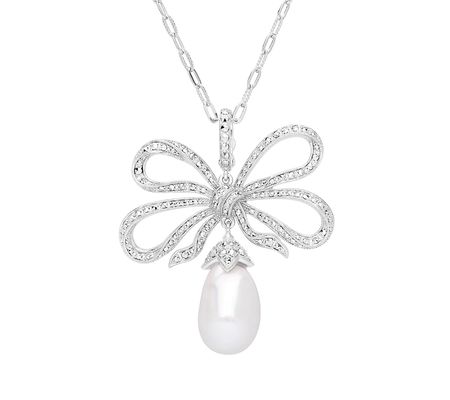 Dallas Prince Sterling Cultured Pearl & Marcasi te Bow Necklace