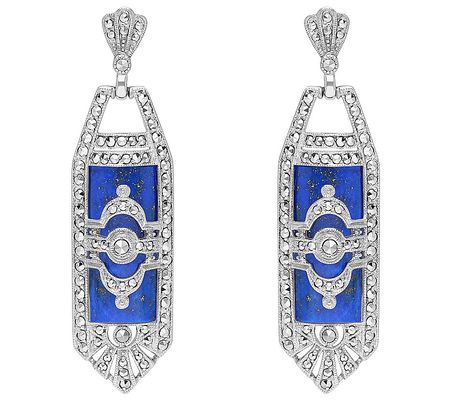 Dallas Prince Sterling Lapis & Chrome Marcasite Earrings