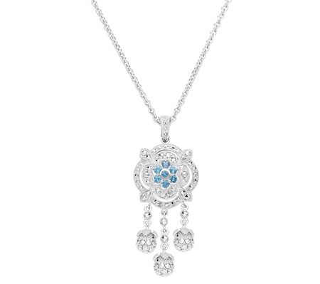 Dallas Prince Sterling Marcasite & Blue Topaz P endant w/ Chain