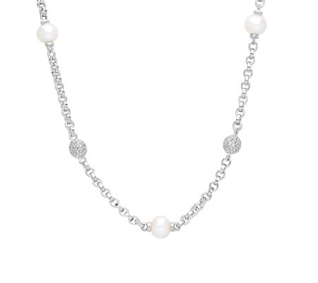 Dallas Prince Sterling Marcasite Cultured Pearl Necklace