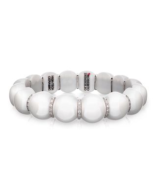 Dama Ceramic Beaded Stretch Bracelet with White Diamonds
