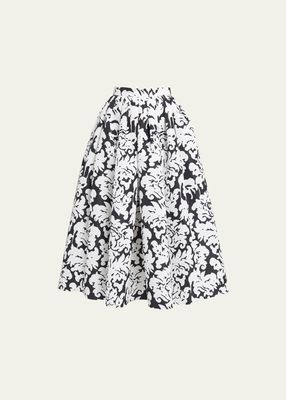 Damask Print Pleated Midi Skirt