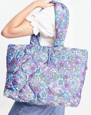 Damson Madder padded tote bag in bright floral print-Blue