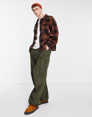 Damson Madder plaid button up borg shacket in brown - part of a set-Multi