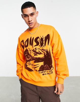 Damson Madder round neck flock print sweatshirt in orange