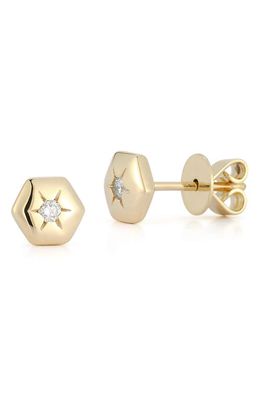 Dana Rebecca Designs Cynthia Rose Diamond Starburst Hexagon Stud Earrings in Yellow Gold