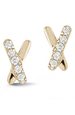 Dana Rebecca Designs Pave Diamond Mini X Stud Earrings in Yellow Gold