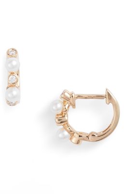 Dana Rebecca Designs Pearl Ivy Diamond Huggie Hoop Earrings in Yellow Gold/Pearl/Diamond