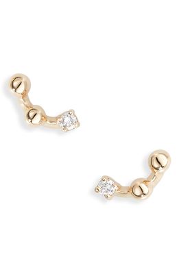 Dana Rebecca Designs Poppy Rae Pebble & Diamond Curved Stud Earrings in Yellow Gold