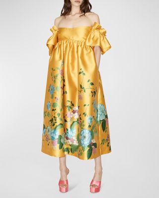 Dana Tie-Back Off-the-Shoulder Floral Midi Dress