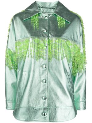 DANCASSAB beaded fringe-detailing leather jacket - Green