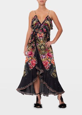 Dance With Duende Long Wrap Dress w/ Frill