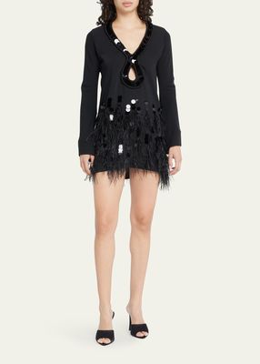 Dancing Embellished Mini Dress with Feathers