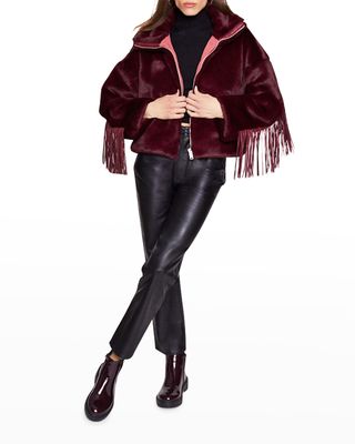 Dancing In The Moonlight Vegan Fur Jacket with Faux Leather Fringe