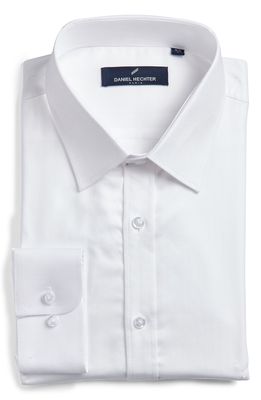 DANIEL HECHTER Herringbone Non-Iron Stretch Dress Shirt in White