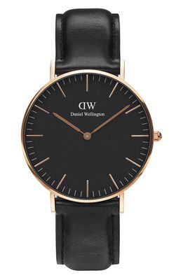 Daniel Wellington Classic Sheffield Leather Strap Watch, 36mm in Black /Rose Gold 