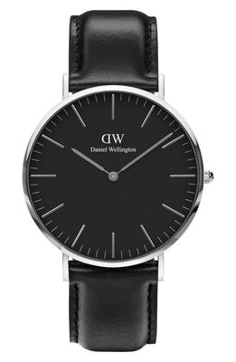 Daniel Wellington Classic Sheffield Leather Strap Watch, 40mm in Silver/Black 