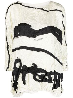 Daniela Gregis abstract-print crinkled silk blouse - Neutrals