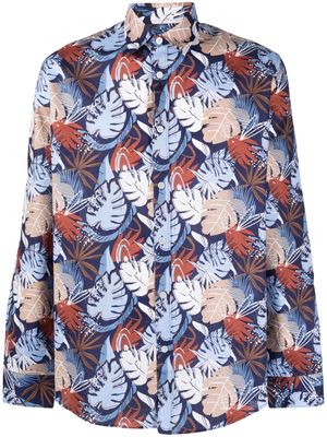 Daniele Alessandrini leaf-print buttoned cotton shirt - Blue